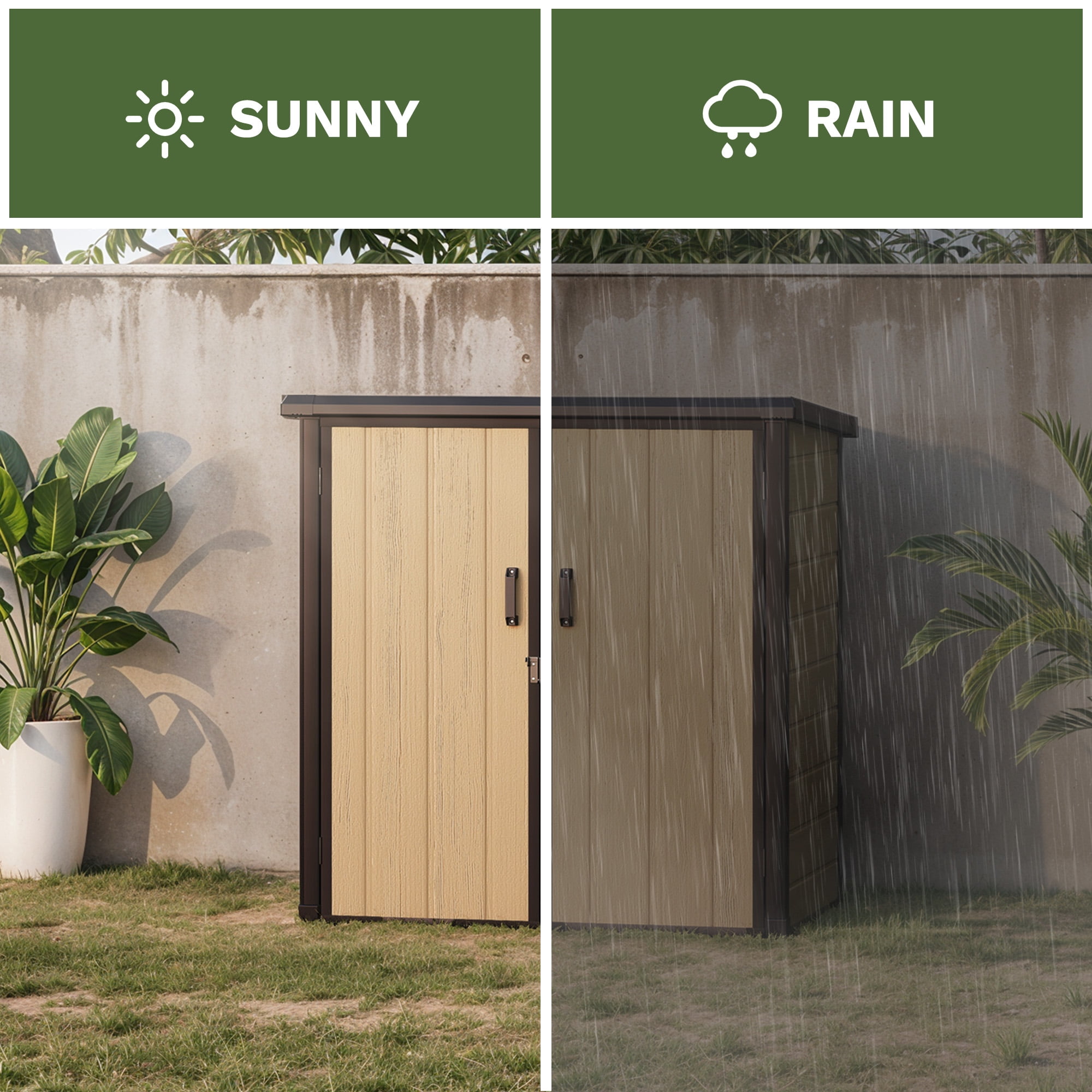 Uforic 51 Cu Ft Outdoor Vertical Storage Shed with Floor & 2 Shelves, Waterproof, Lockable (Brown)