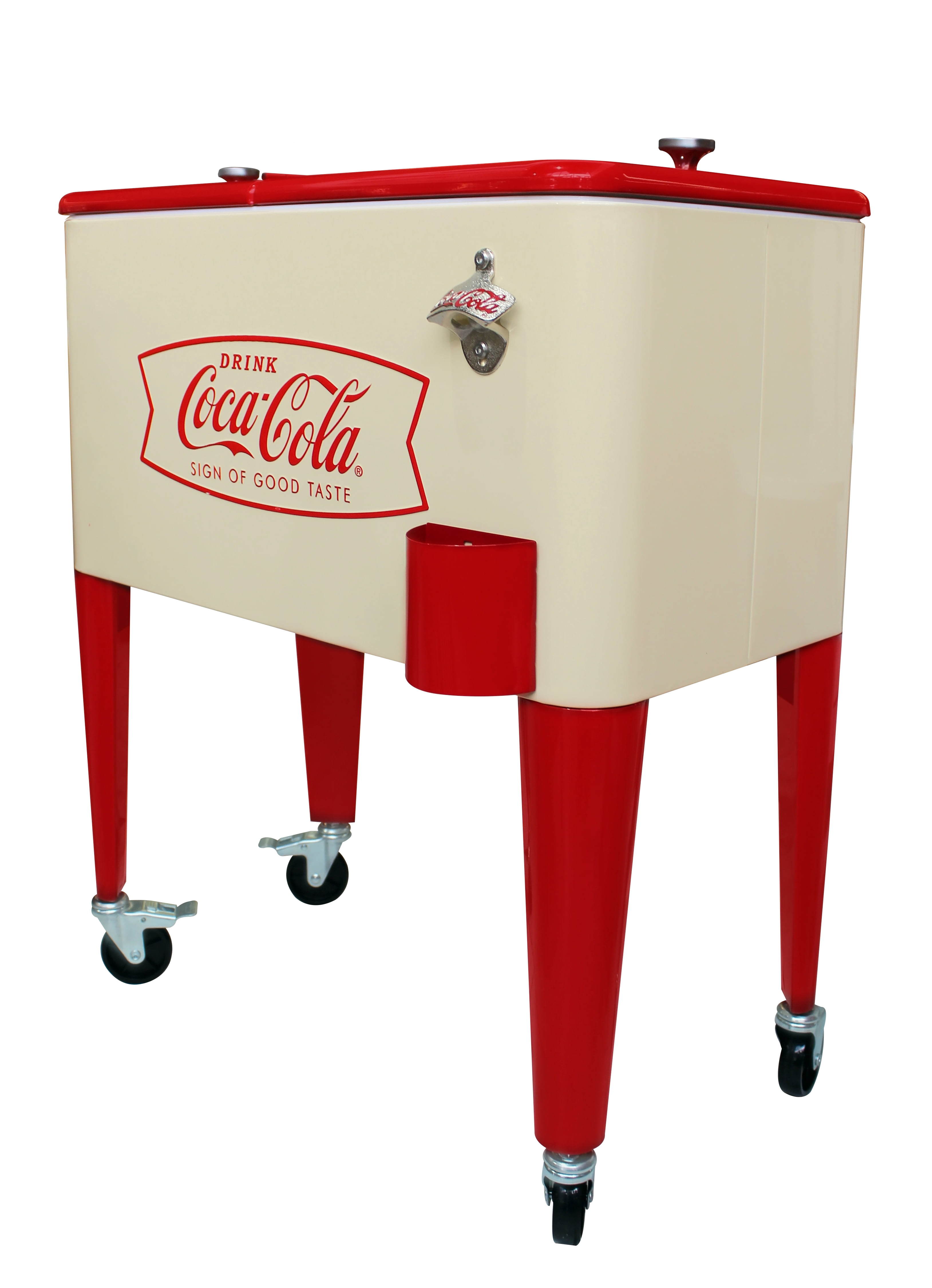 Leigh Country CP 98116 60 Qt. Coca-Cola Cream & Red Fishtail Logo Metal Patio Cooler
