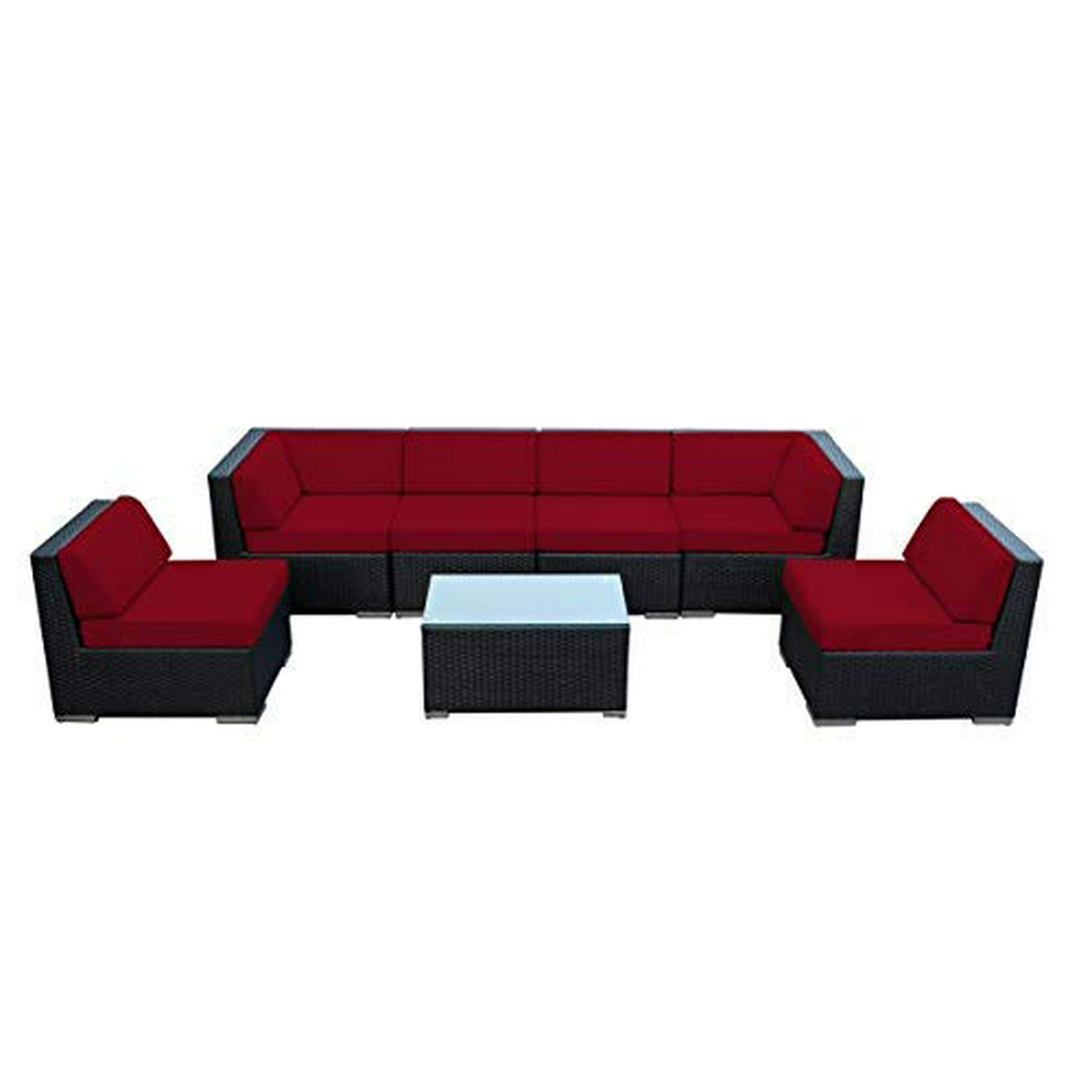 Ohana Collection 7 Piece Outdoor Patio Wicker Sectional Sofa Set Baci