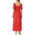 thumbnail image 3 of INSPIRE CHIC Maxi Dress for Women's Square Neck Ruched Sun Dresses Red XS, 3 of 5