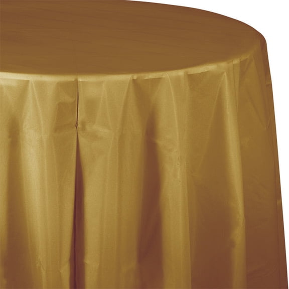 12/Case Bulk Glittering Gold Round Plastic 82 inch Table Covers