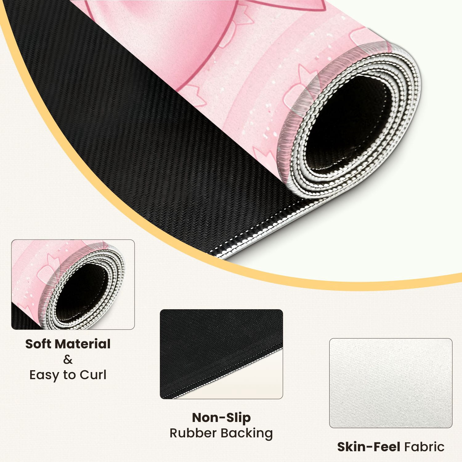 Mahjong Mat 31.5" x 31.5" Pink Heart Shaped Bow Subtle Glitter Stripes Non-Slip Noise Reduction Mahjong Tiles Table Cover for Dominoes Poker Card Board and Tile Games