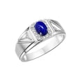 thumbnail image 3 of RYLOS Men's Rings Sterling Silver Classic 7X5MM Oval Gemstone & Diamond Ring Lapis September Birthstone Rings For Men Size 11, 3 of 7