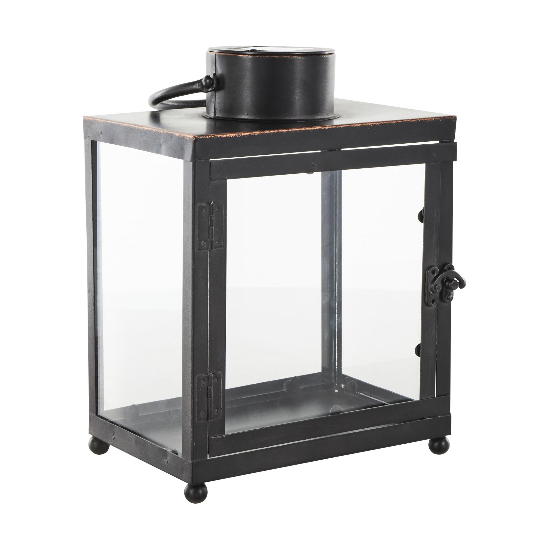 DecMode Black Metal Modern Candle Lantern with Gold Accents