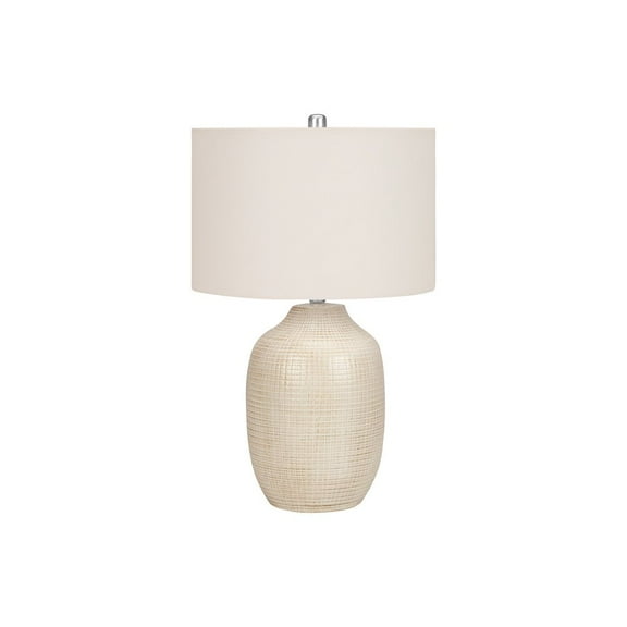 26" Cream Ceramic Urn Table Lamp With Cream Drum Shade