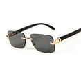thumbnail image 2 of Luxury Gold Frame Retro 90's Stylish Leopard Head Unisex Rectangular Rimless Dark Black Tint Lens Hip Hop Sun Glasses Frameless Square Buffs Summer Shades Sunglasses, 2 of 5