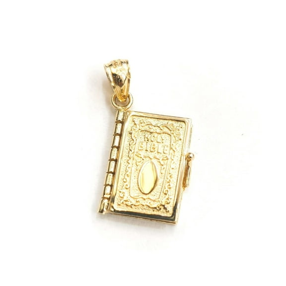 New 14k yellow gold Holy Bible book pages our father prayer pendant jewelry 3.6g
