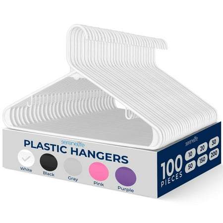 White Standard Plastic Hangers - Space Saving Durable Tubular Heavy Duty Clothes Hanger Set Ideal for Laundry/Daily Use, Can Hold Up to 5.5 Lbs. for Coats, Jackets, Pants & Dress (100-Pack)
