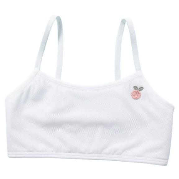 KHONTS Girls' Cotton Training Bras Cute Daily Tank Tops Stretchy Sports Bra,Size 9T-14T White XL