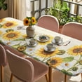 thumbnail image 3 of Farm Sunflowers Table Cloths for 8 Foot Rectangle Tables, Retro Flowers Butterfly Botanical Beige Patio Waterproof Elastic Fitted Tablecloths, Washable Rectangular Table Cover for Camping, 3 of 8