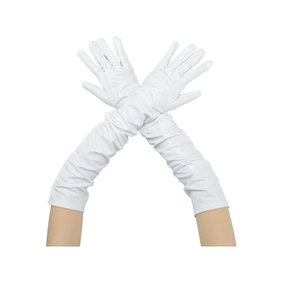 INSPIRE CHIC Women's Faux Leather Gloves Shiny Full Finger Opera Long Evening Warm Glove One Size White