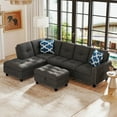 thumbnail image 2 of Costway 98" L-Shaped Sofa with Movable Storage Ottoman Linen Fabric Backs Seats Cup Holders Dark Gray, 2 of 10