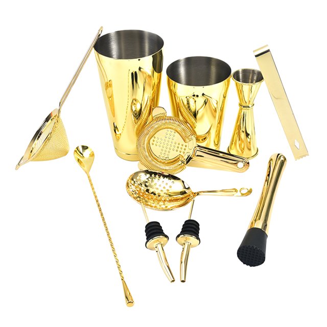 Irfora Juego de coctelera de 11 piezas con Boston Shaker Cup y 3 coladores diferentes Kit de coctelería de acero inoxidable con coctelera Bartender Jigger Licor Pourer Cuchara mezcladora Pinza para hi Irfora Batidor de coctéles