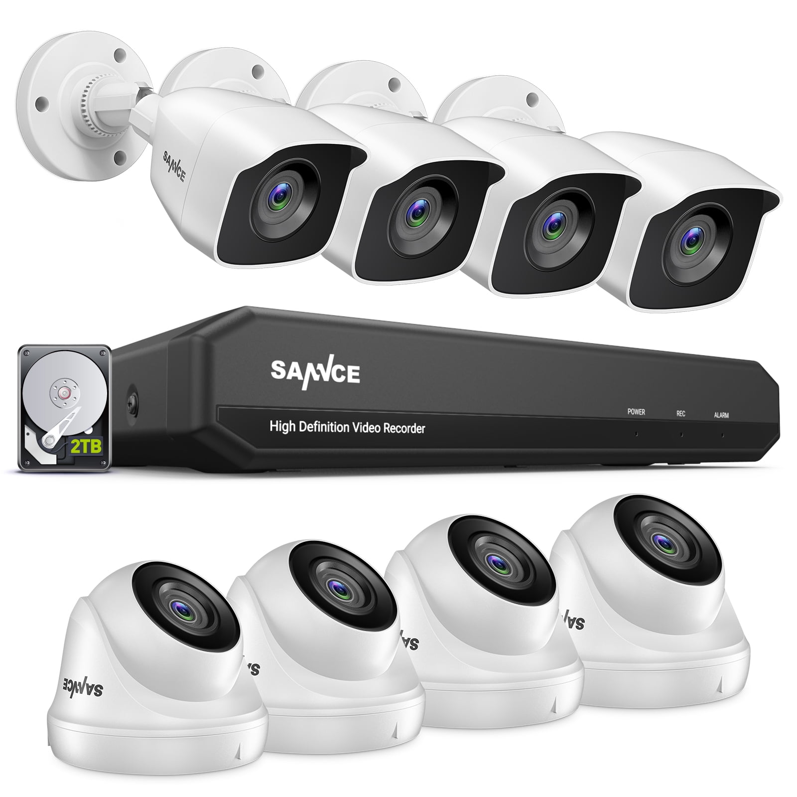 SANNCE Security Camera System CCTV, 8 Channel 5-in-1 DVR with 2TB,8 Wired 1080p HD Surveillance Cameras,Indoor Outdoor Cameras with Night Vision