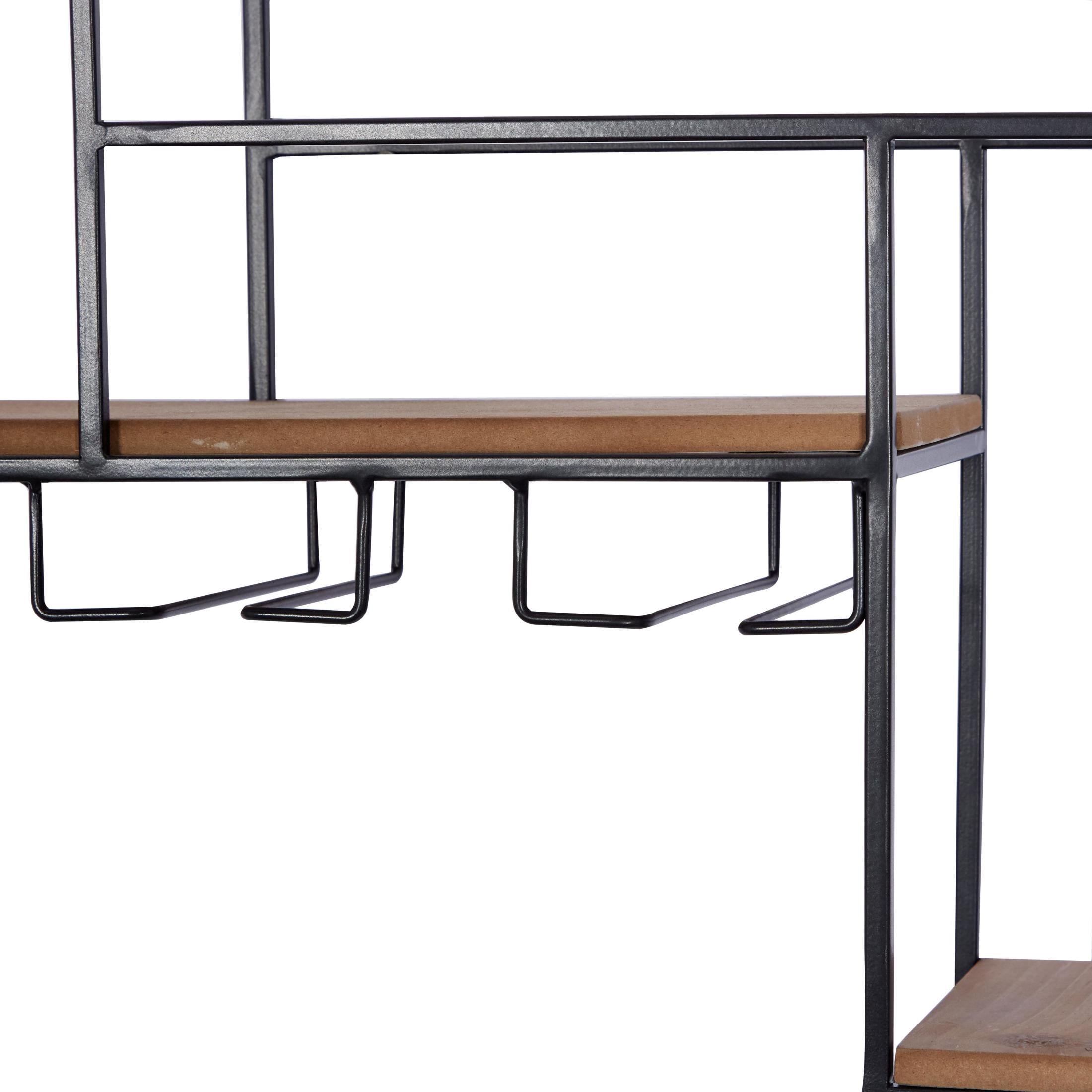 DecMode 36" x 16" Black Metal Geometric 7 Bottle Wall Wine Rack with 5 Glass Holder Slots, 1-Piece
