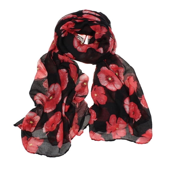 EQWLJWE New Red Poppy Print Long Scarf Flower Beach Wrap Ladies Stole Shawl