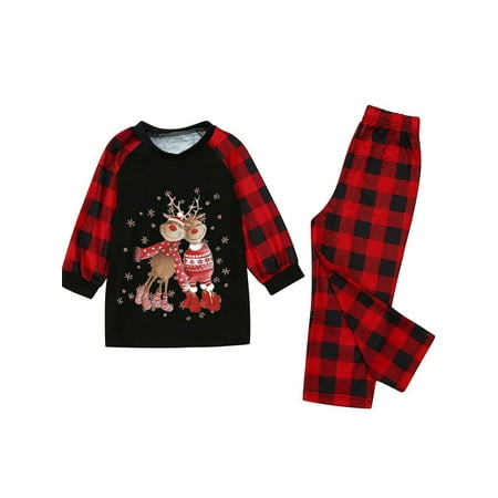 

XIANGHUA Adults Kids Family Matching Set Pyjamas Christmas Elk Deer Print Long Sleeve Tops + Pants Suit Xmas Party Plaid Checkered Nightwear Loungewear