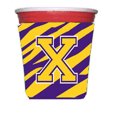 

Carolines Treasures CJ1022-X-RSC Tiger Stripe - Purple Gold Letter X Monogram Initial Red Solo Cup Hugger