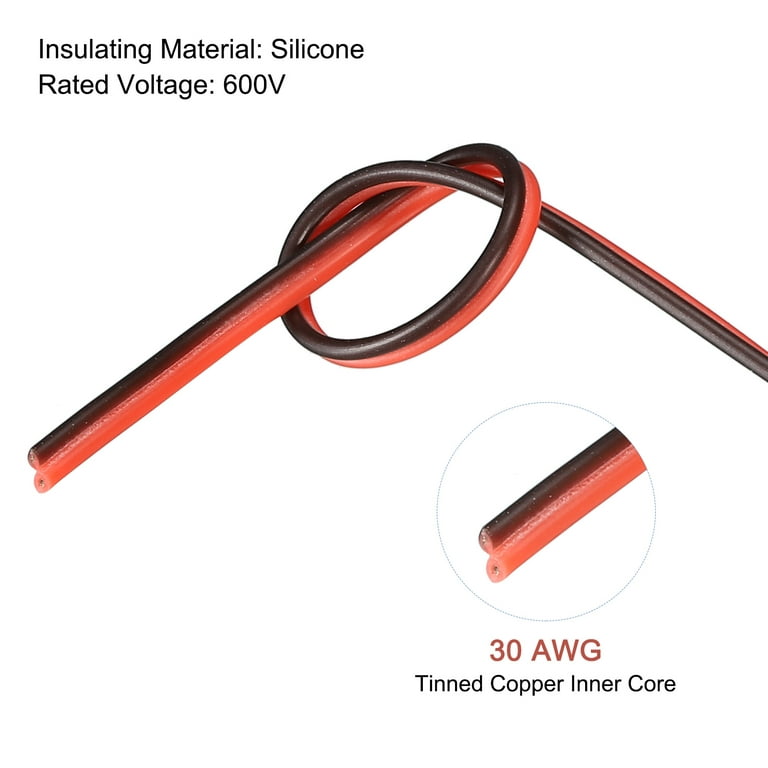BINNEKER 30 Gauge PVC 1007 Solid Electric Wire Red 50 ft 30 AWG 1007 Hook Up Tinned Copper Wire