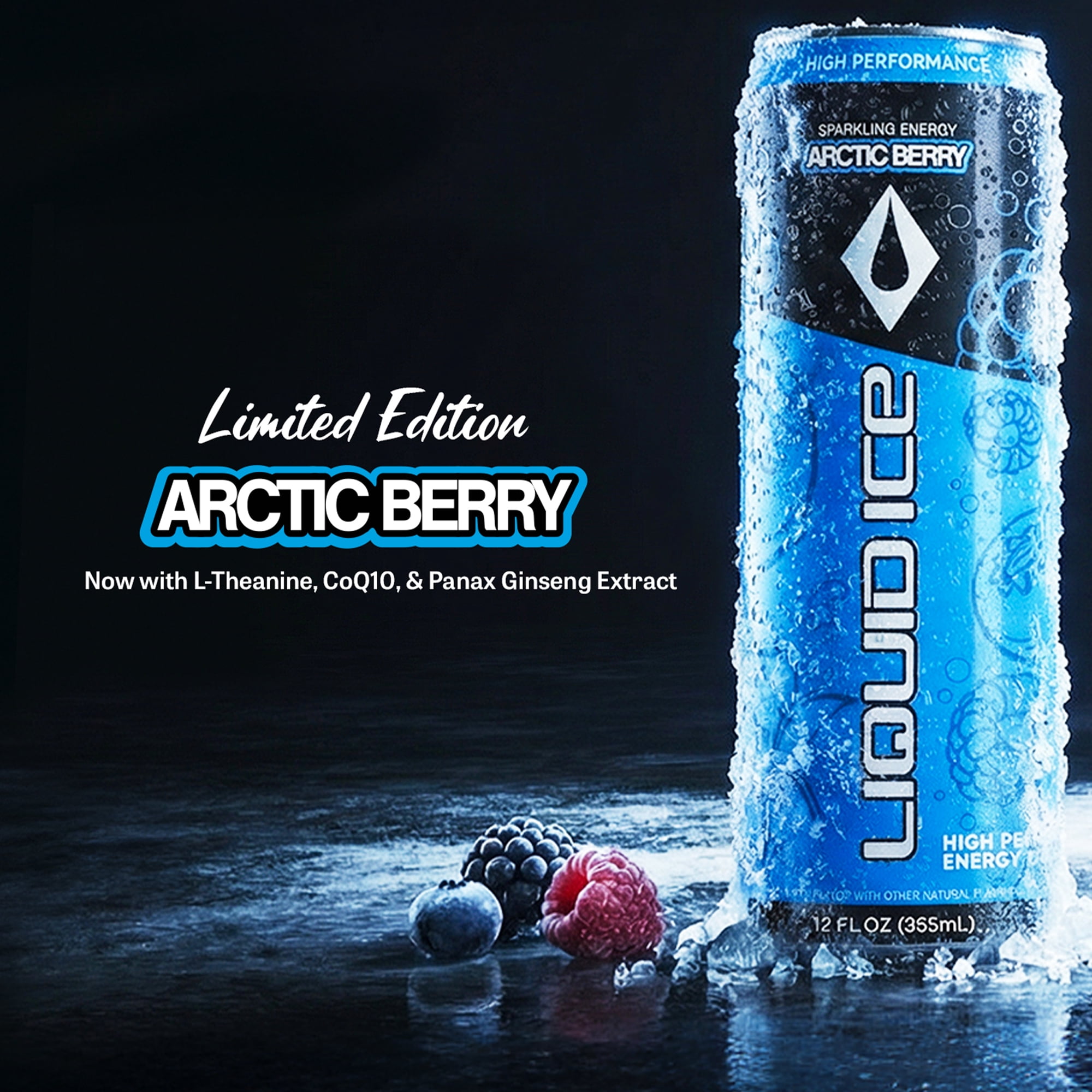Liquid Ice Energy Drink, Arctic Berry Limited Edition, 12 Fl Oz 12 Pack, Clean Energy, 120mg Natural Caffeine, Taurine, L Theanine, Green Tea Extract, CoQ10, Antioxidant Support