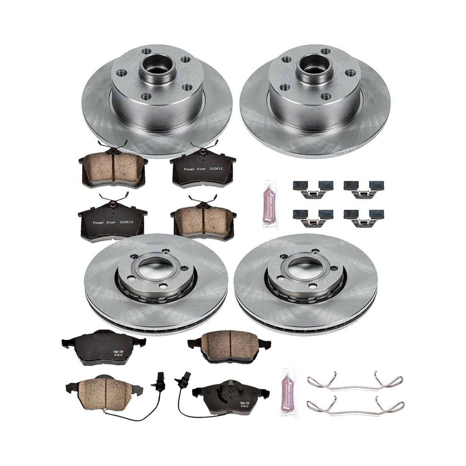 Power Stop Front and Rear Stock Replacement Brake Pad and Rotor Kit KOE2825 Fits 2001 Audi A4