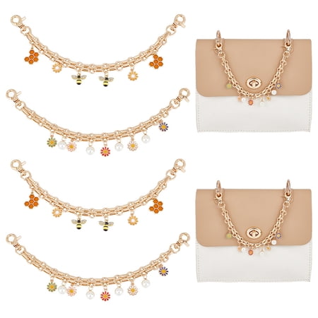 Daisy/Bee Alloy Enamel Plastic Imitation Pearl Pendant Decorative Purse Chains with Lobster Clasp Mixed Color 25cm 2 style 2pcs/style