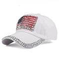 thumbnail image 2 of NMMUED American Flag Caps Rhinestone Usa Baseball Caps Bling Sparkle Independence Day 4th of July Hats Adjustable Cotton Stars Stripes Ball Cap 4th of July Accessories White One Size, 2 of 3