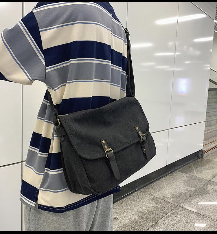 LinYooLi Canvas Messenger Bag for Men Women Y2k Vintage Crossbody Travel Satchel Shoulder Bag Hobo Grunge Hippie Laptop Bag