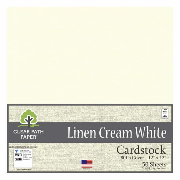 Linen Cream White Cardstock - 12 x 12 inch - 80Lb Cover - 50 Sheets - Clear Path Paper