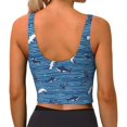 thumbnail image 4 of Picia Sharks on White Blue Striped Sports Bra for Women,Padded Strappy Sports Bras Medium Support Yoga Bra with Removable Cups,Running Yoga Bra-XX-Large, 4 of 9