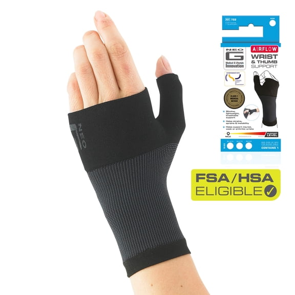 Neo G Airflow Wrist and Thumb Brace Support for Men Women – Wrist Brace Compression Hand Support for Arthritis, Joint Pain Relief, Tendonitis, Sprain - Black - M
