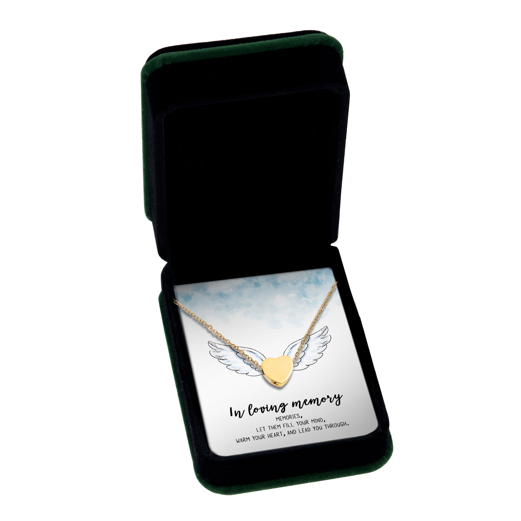 Anavia Mini Heart Cremation Jewelry Stainless Steel Keepsake Memorial Urn Necklace for Human with"In loving memory" Comfort Card-[Gold]
