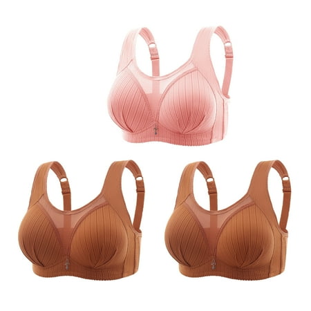 Crunowin Women s Plus Size Bra 3 Pack  Behind Buckle Breathable Lingerie Wire Free Comfort Solid Color Everyday Underwear Pink XXL