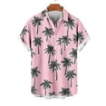 thumbnail image 3 of T-shirts for men Plus Size under $5 Hawaiian Print Lapel Collar Short Sleeve Button-Up Shirt Trendy Shirt Pink L, 3 of 5