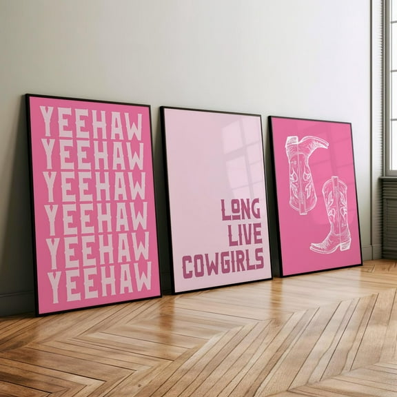 Luvia Long Live Cowgirls Poster Set Of 3, Trendy Girl Pink Coastal Cowgirl Boot, Modern Wall Decor Set 3 Prints 8x12 UNFRAMED