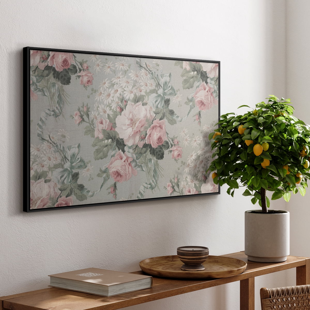 Vintage Abstract Print-XIV Framed in Black Wood Gallery Wrapped Canvas 25 in. x 37 in.