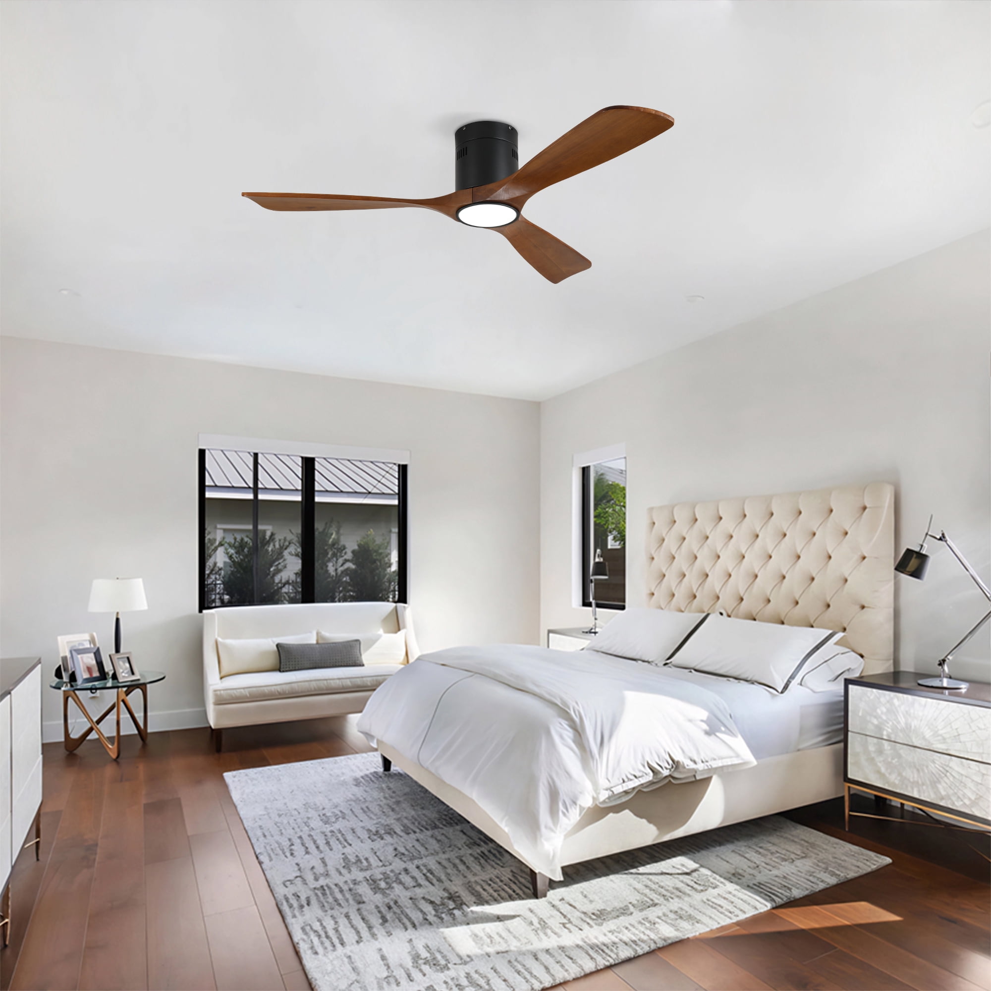 Ceiling Fan with Light, 52 Inch Solid Wood Blade Remote Fan for Home Living Indoor Area, Matte Black Wood