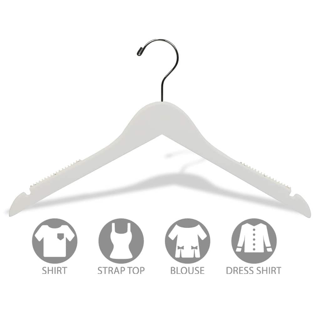 International Innovations White Petite Top Hanger with Notches & Inset Rubber Strips box of 50