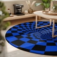 thumbnail image 3 of Round Rugs 4Ft, Blue Black Checkered Round Area Rug Washable Indoor Throw Carpet, Modern Abstract Art Soft Non Slip Circle Rug for Kitchen Nursery Room Home Decor Aesthetic, 3 of 8
