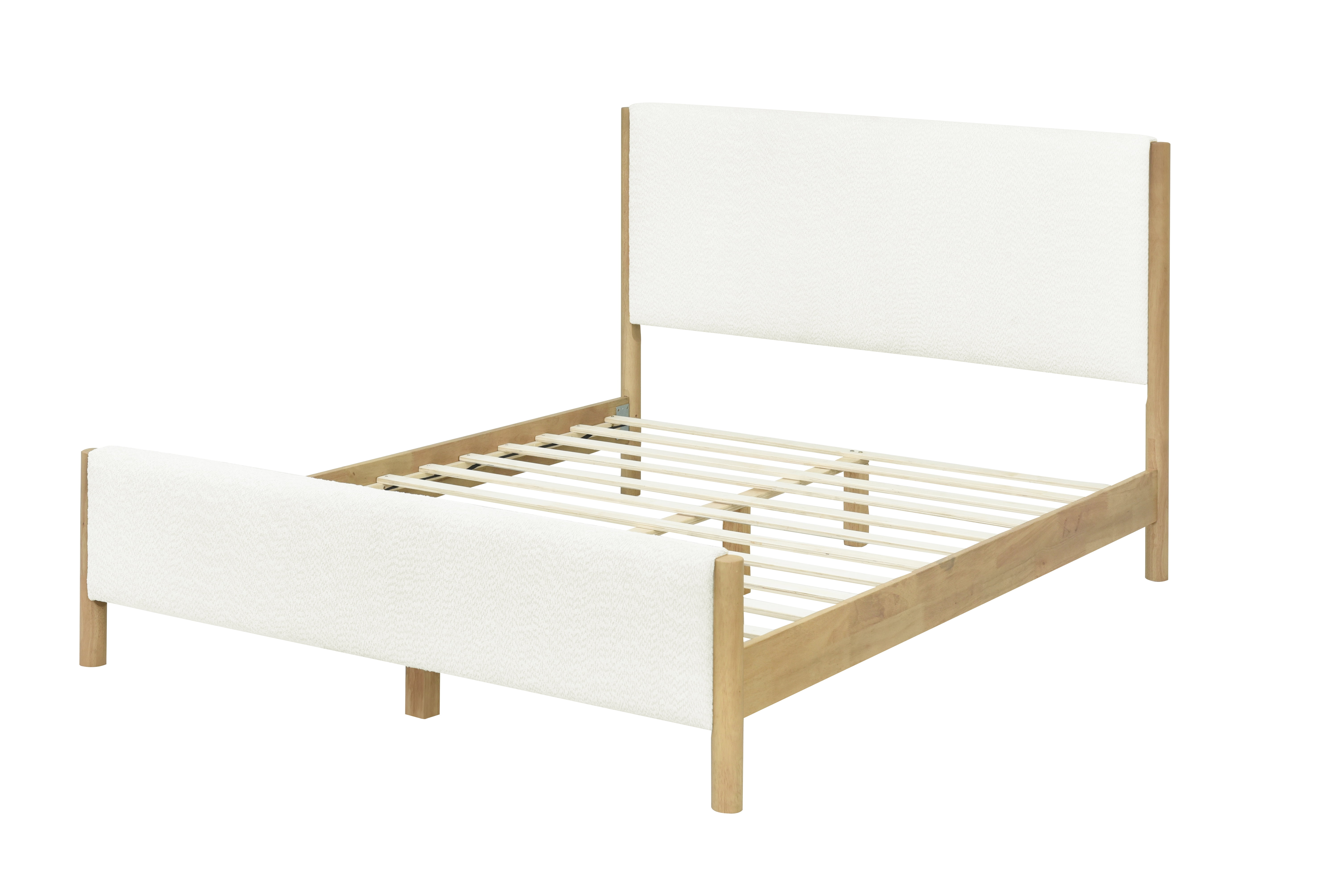 Bed Frames Modern White Boucle Upholstered Bed with Rubberwood Legs, Queen, White,Adjustable Bed Base