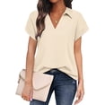 thumbnail image 2 of YOTMKGDO Blouses for Women Dressy Casual, Business Casual Outfits for Women, Women'S Solid Color Business Casual, Interview Outfits for Women, Short Sleeve Shirts for Women, Khaki, L, 2 of 5