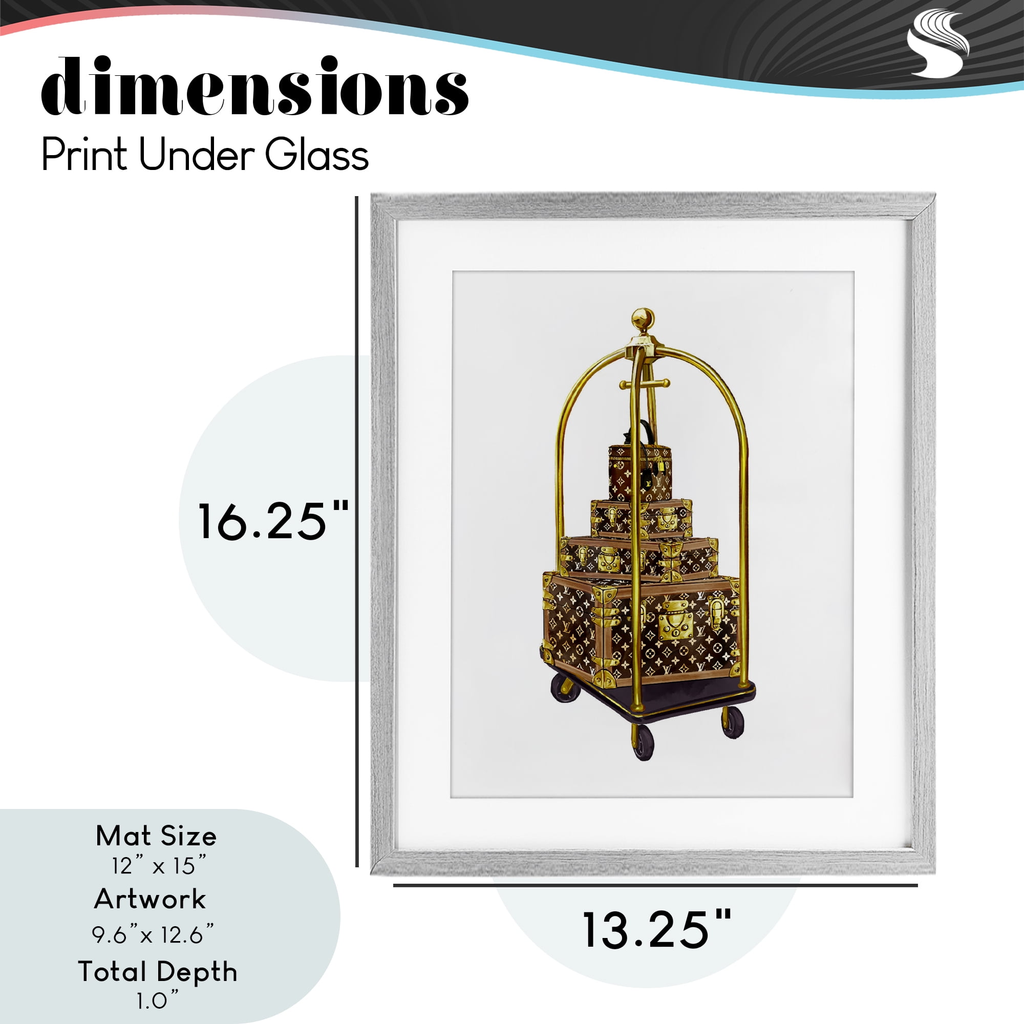 Glam Hotel Luggage Gray Framed Print Under Glass, design by Ziwei Li