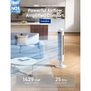 DREO 42 Tower Fans for home, Standing Bladeless Fan with Remote, 90° Oscillating Fan with LED Display, 12H Timer, 6 Speeds, 4 Modes, 26 ft/S High Velocity, 28dB Ultra Quiet Bedroom Fans, White