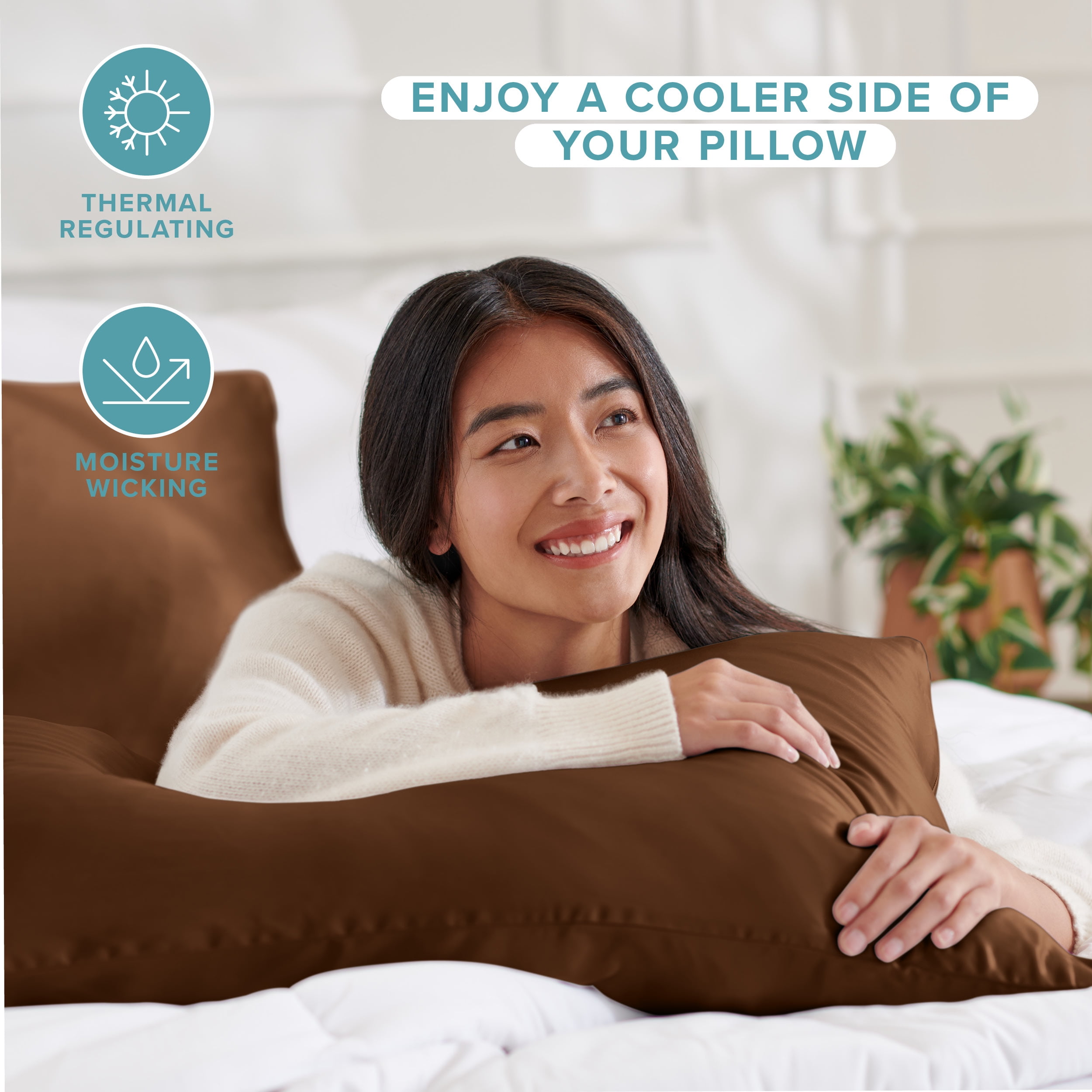 Bare Home 100% Mulberry Silk Zipper Pillowcase - Perfect for Hair and Skin - Premium 6A Grade, 19 Momme Silk - King, Cocoa