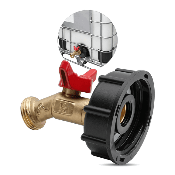 IBC Tote Adapter with Brass Hose Faucet & Thread Seal Tape for 275-330 Gallon Water Tanks