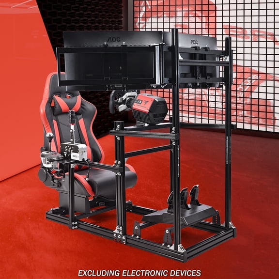 Supllueer 3060 Aluminum Racing Simulator Cockpit  with Seat & Triple TV Stand Fit Logitech Thrustmaster PXN Fanatec Moza