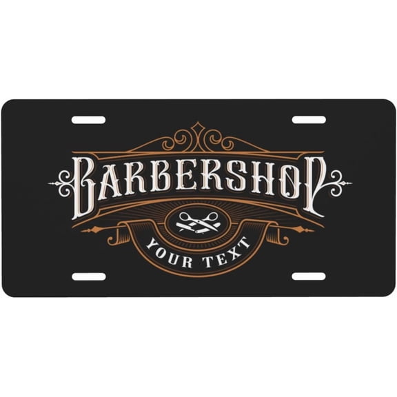 Barbershop Logo License Plate Novelty Metal Plate Vanity Tag Aluminum Car Front License Plate Decor 6x12 Inch