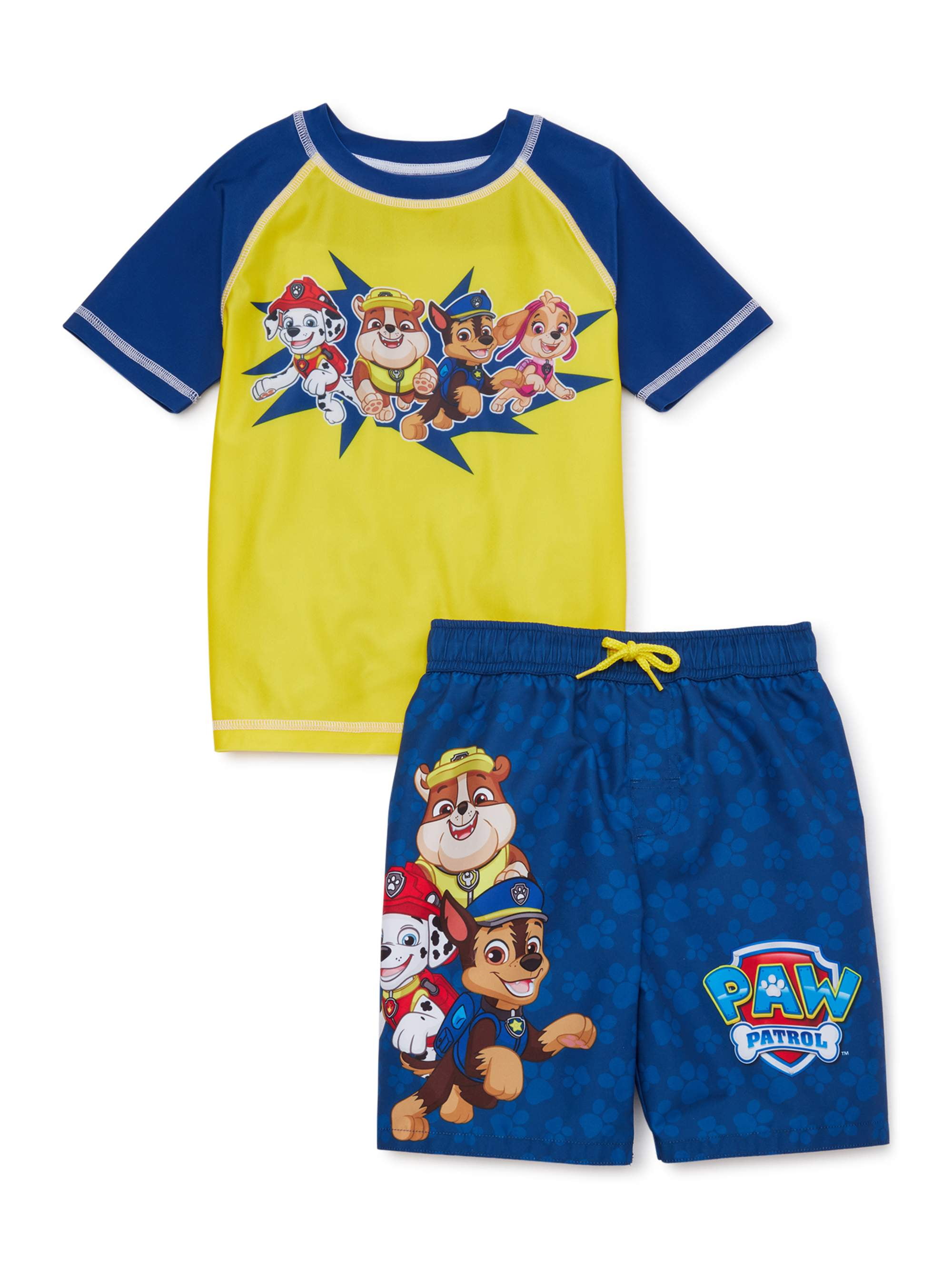 paw patrol swim trunks and rash guard