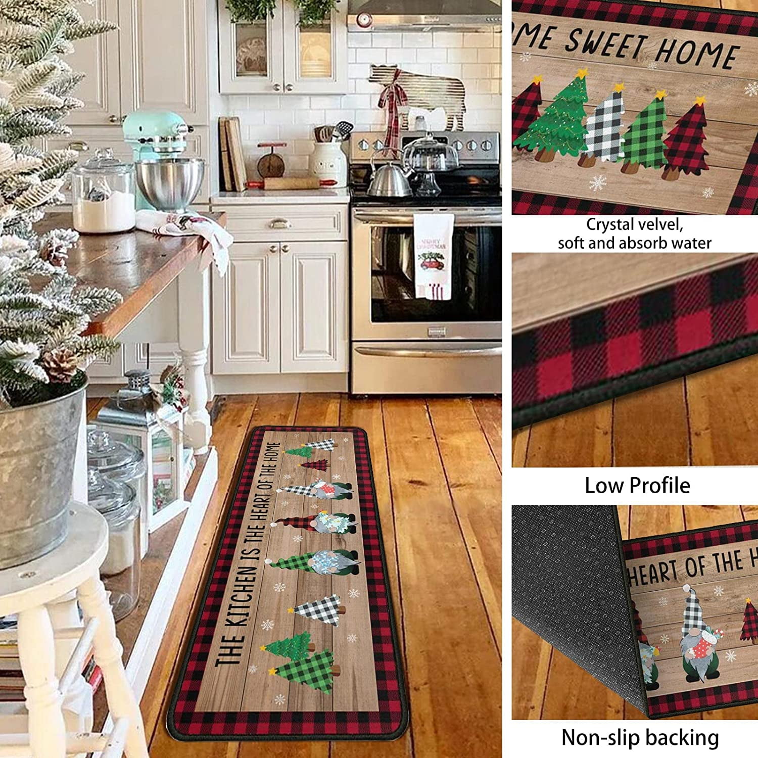 1pc Christmas Kitchen Carpet And Mat, Christmas Gnome Gingerbread Car Wood  Grain Slip-resistant Comfortable Washable Floor Mat, Suitable For Kitchen  Sink Area And Christmas Farmhouse Kitchen Decor