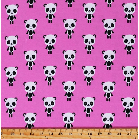 Knit Pandas Happy Panda Bears Animals on Pink Urban Zoologie 60" Wide Cotton/Spandex Fabric by the Yard (AAKDKX-16488-262BUBBLEGUM)